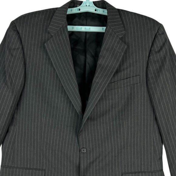 Hickey Freeman Men's Black Pinstripe Wool Blazer Jacket Coat Size 46 Long - Picture 3 of 12